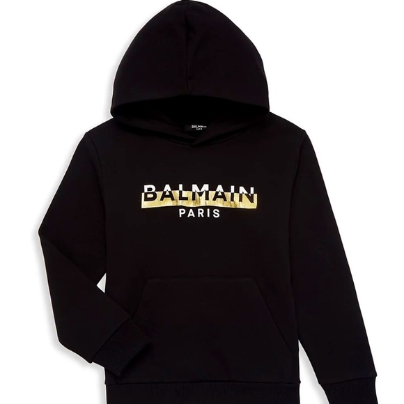 𝅺[SOLD] NWT Balmain Kid's Sz 10 OR XXS - Small Adult Tape Logo Text Hoodie - Picture 1 of 1